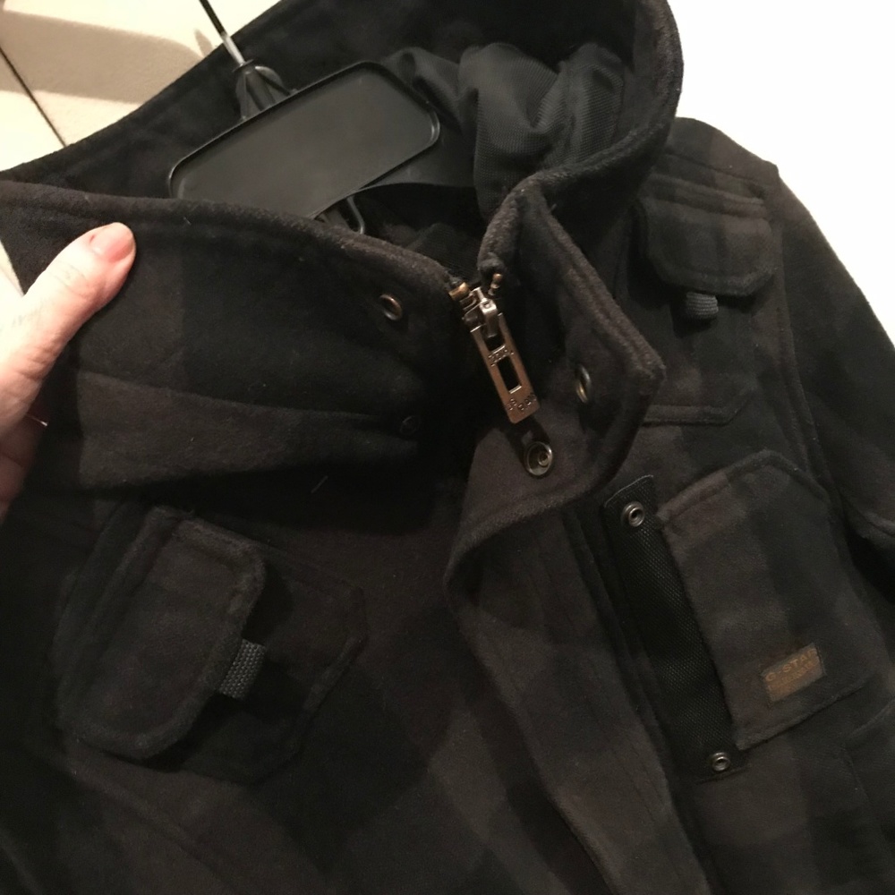 G STAR RAW Jacket Coat Plaid Wool Bomber Hood S M - Picture 4 of 9